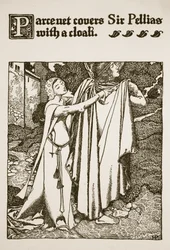 Parcenet köpenybe burkolja Sir Pellias-t, illusztráció az "Arthur király és lovagjai történetéből", 1903.